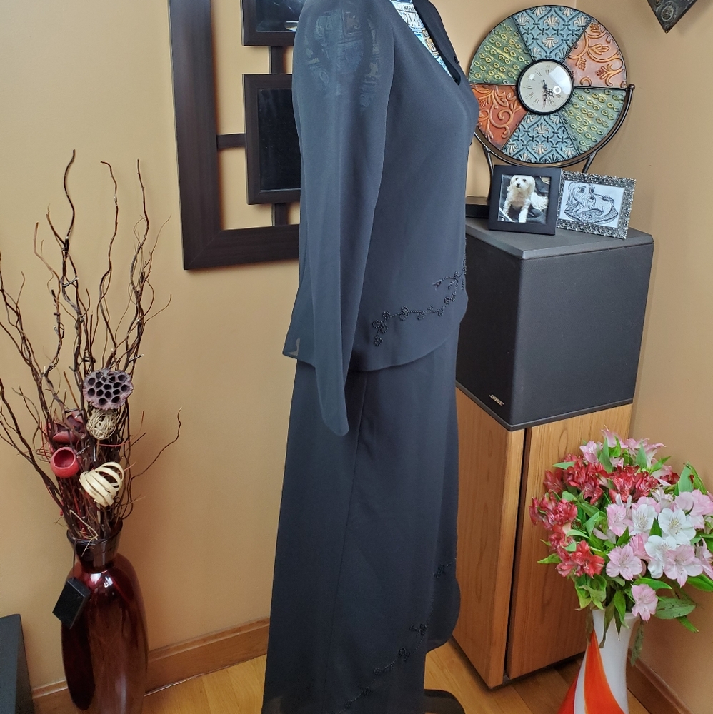 BLACK SHEER & SATIN BEADED MAXI SKIRT & TOP SET! - Picture 2 of 14